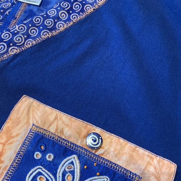 Bali Emerald Blue Batik Multi Media Button Front Tunic Size S - Picture 8 of 9